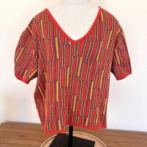 Le Mont S'Michel - Short Sleeve V-Neck Sweater - Geometric Print - Size Large